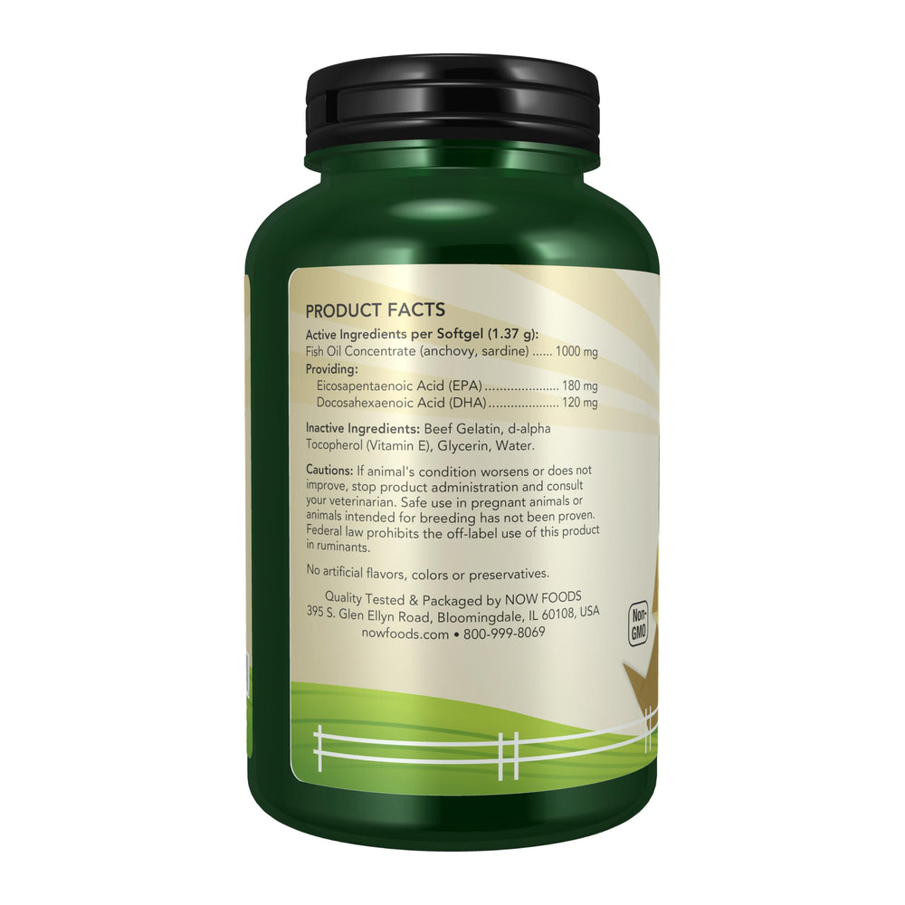 NOW Pets Omega-3, certifié NASC pour la sûreté et l'intégrité.