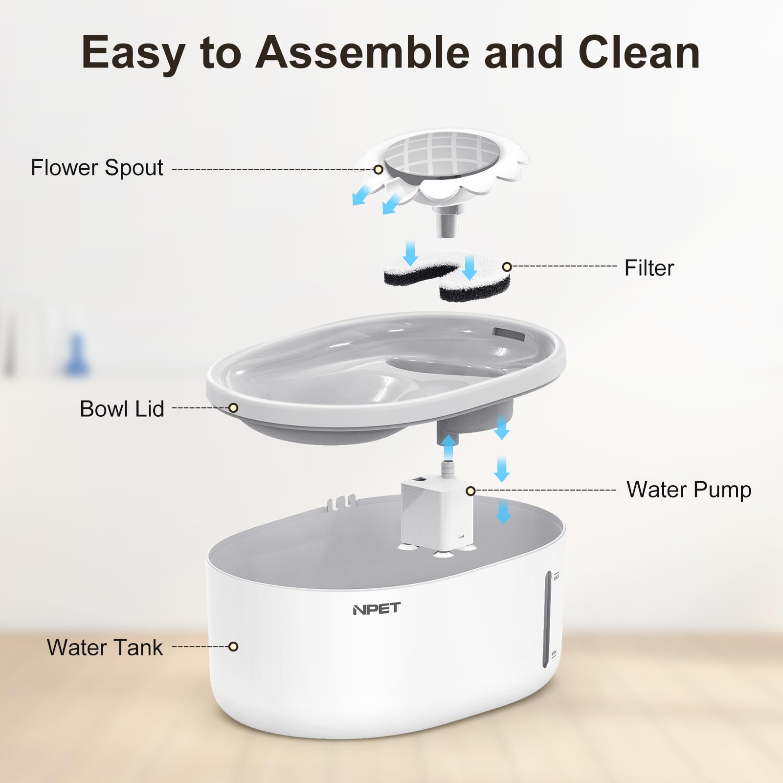 NPET montage-rapid-fontaine-eau-chat simplifie l'installation pour les propriétaires