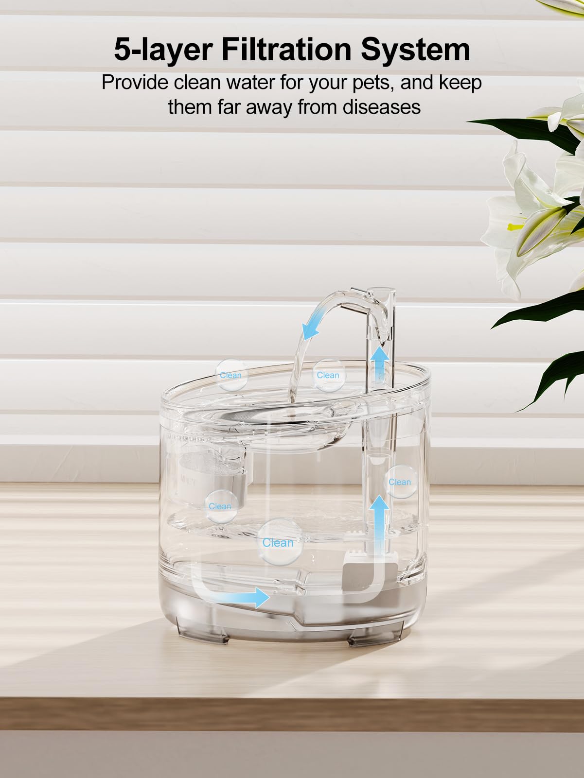 NPET WF050 distributeur d'eau silencieux pour animaux, parfait pour foyer multi-animaux