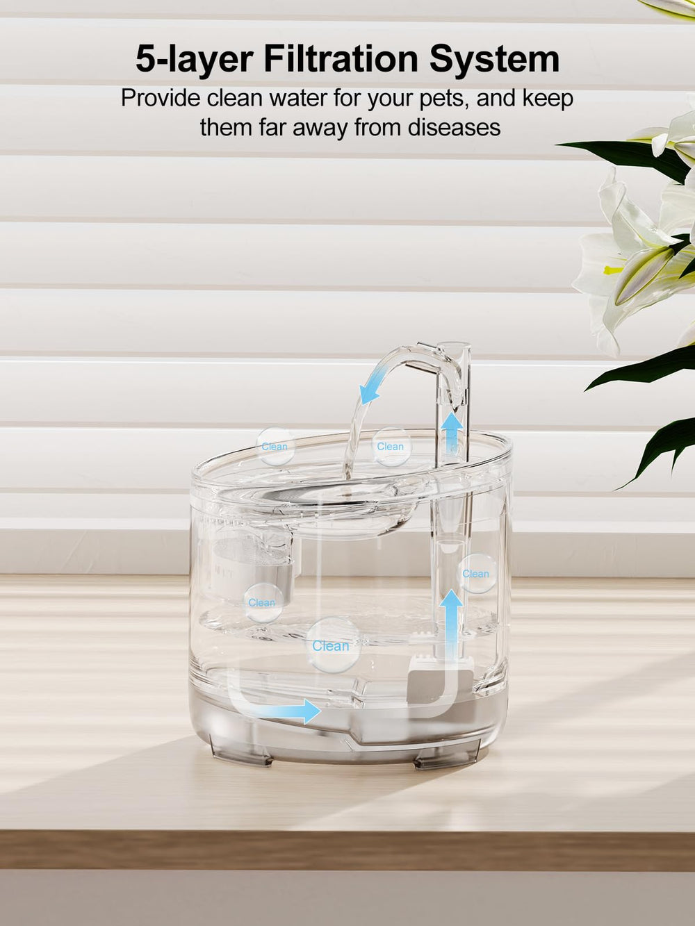 NPET WF050 distributeur d'eau silencieux pour animaux, parfait pour foyer multi-animaux