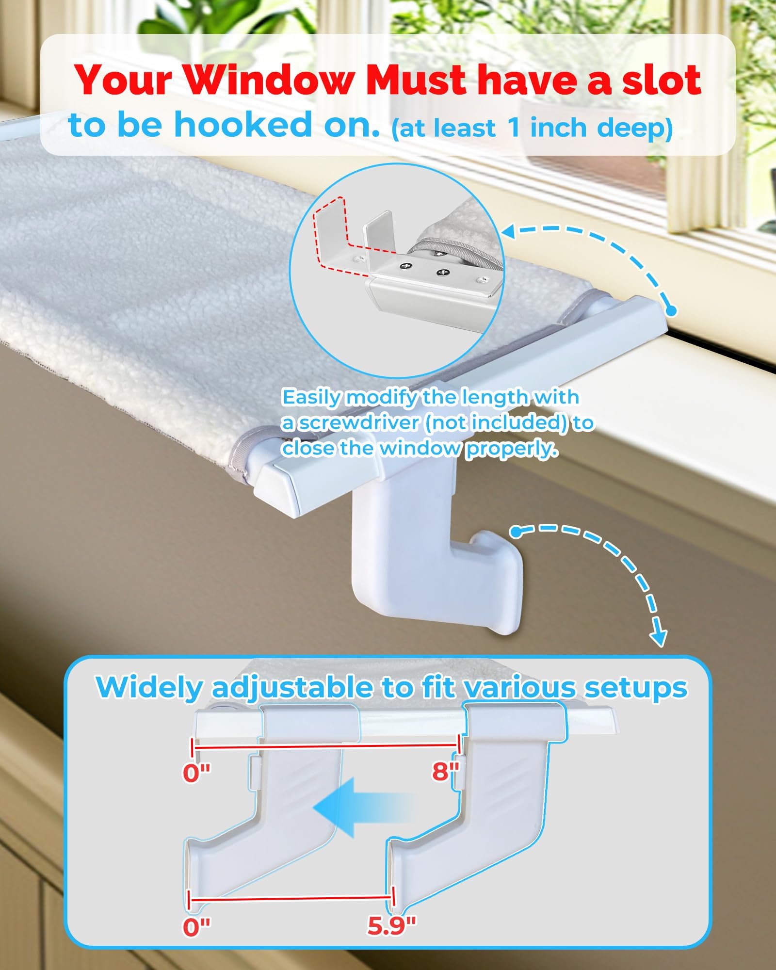 NRYDEPET base-reglable-pour-fenetres-chat: installation adaptée et stable