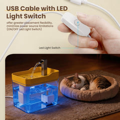 NSKanios fontaine-chat 1,5l LED jaune illumine l’emplacement et attire l’animal.