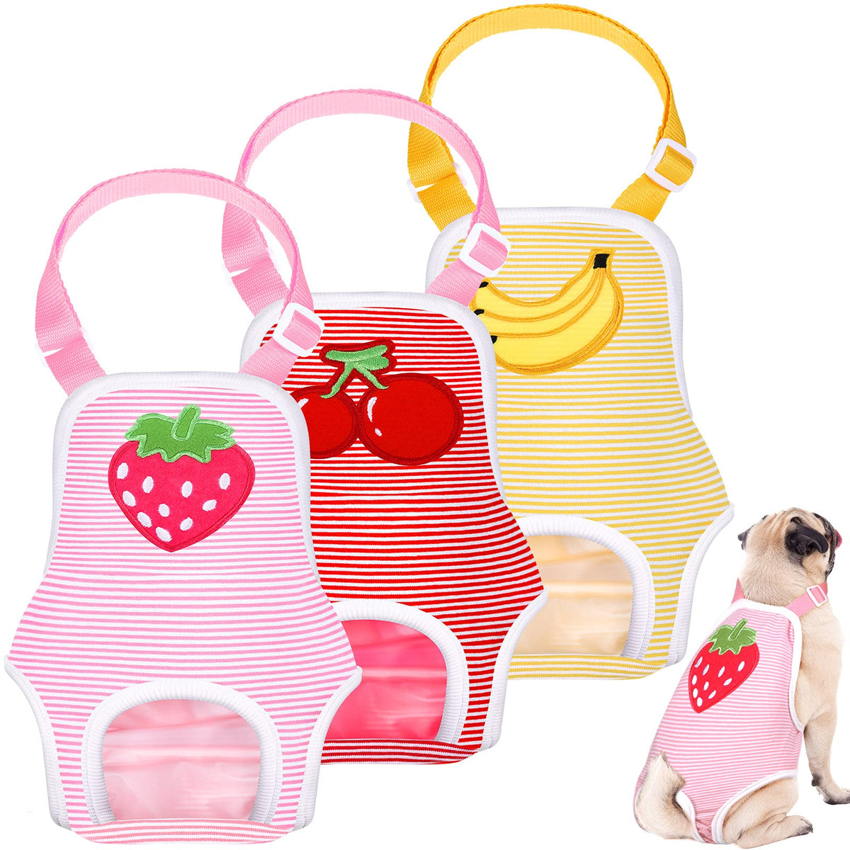 Nuanchu culottes sanitaires pour chien femelle – ensemble 3 pièces, confort et ajustement faciles.