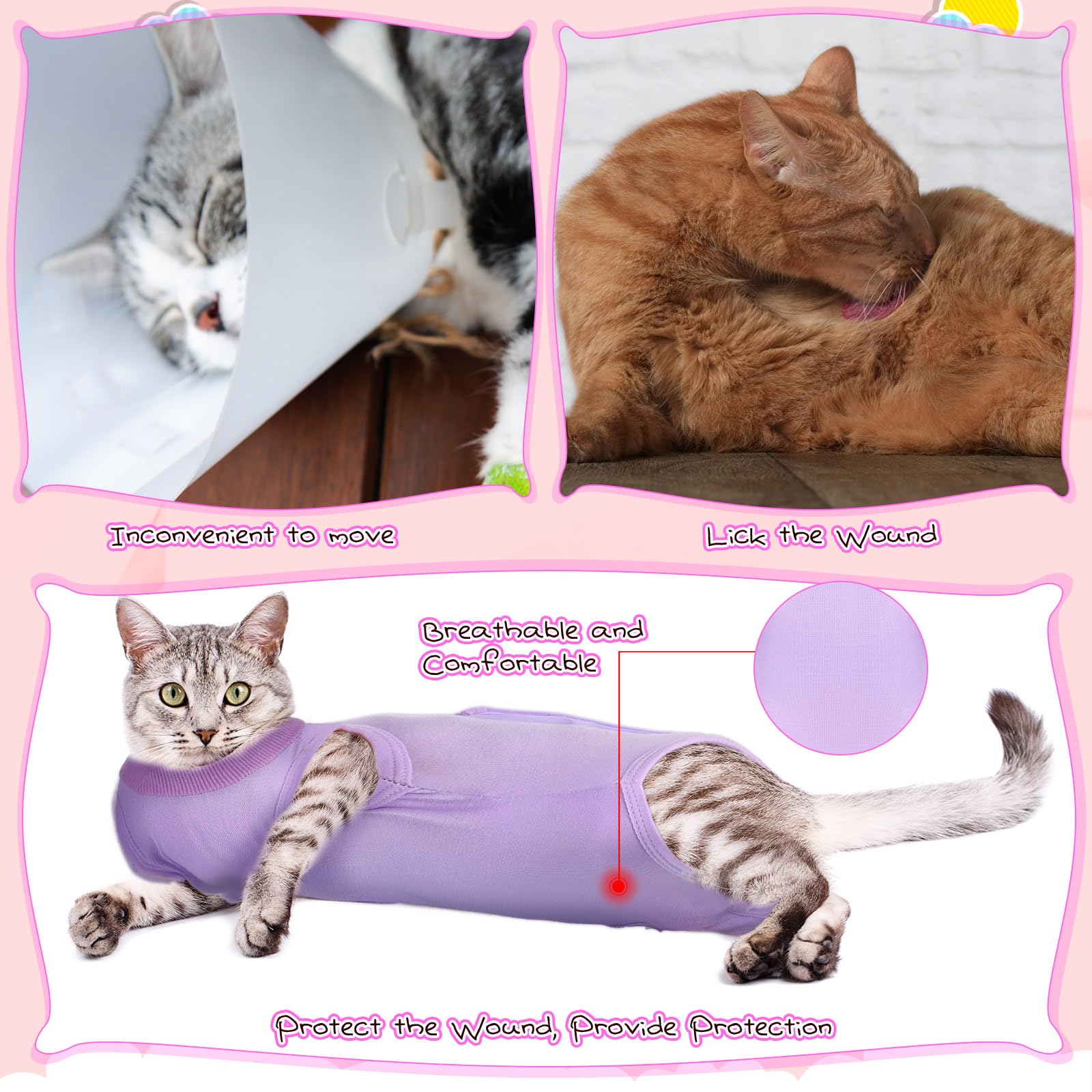 Nuanchu kit violet ensemble anti léchage confortable pour chat