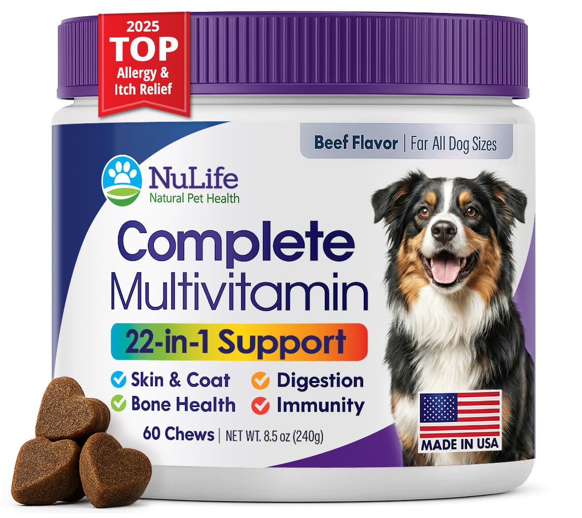 NuLife 22-en-1 chiens comprimé boeuf, friandise quotidienne riche en nutriments.