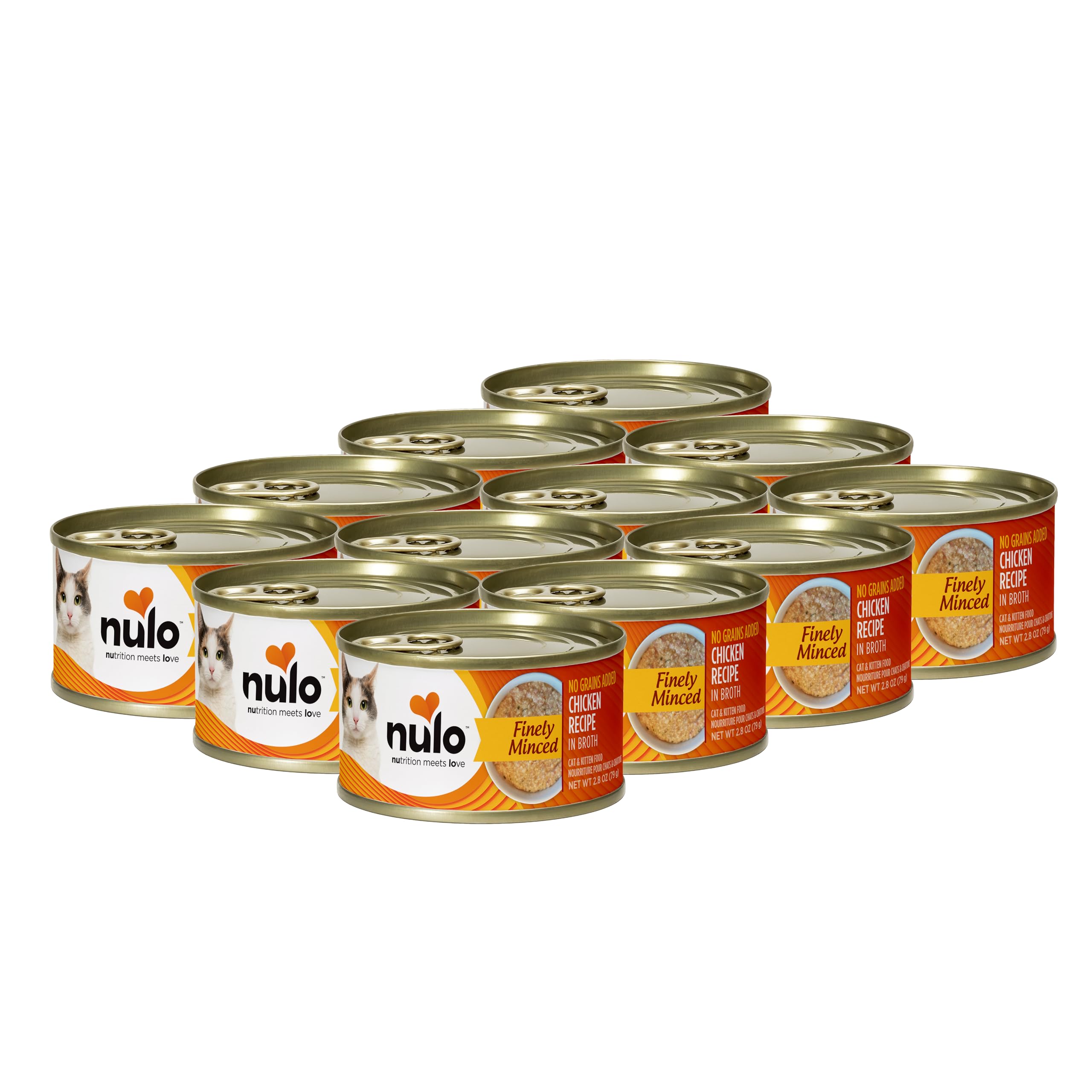 Nulo boîte poulet finement hachée, repas humide riche en protéines pour chats.