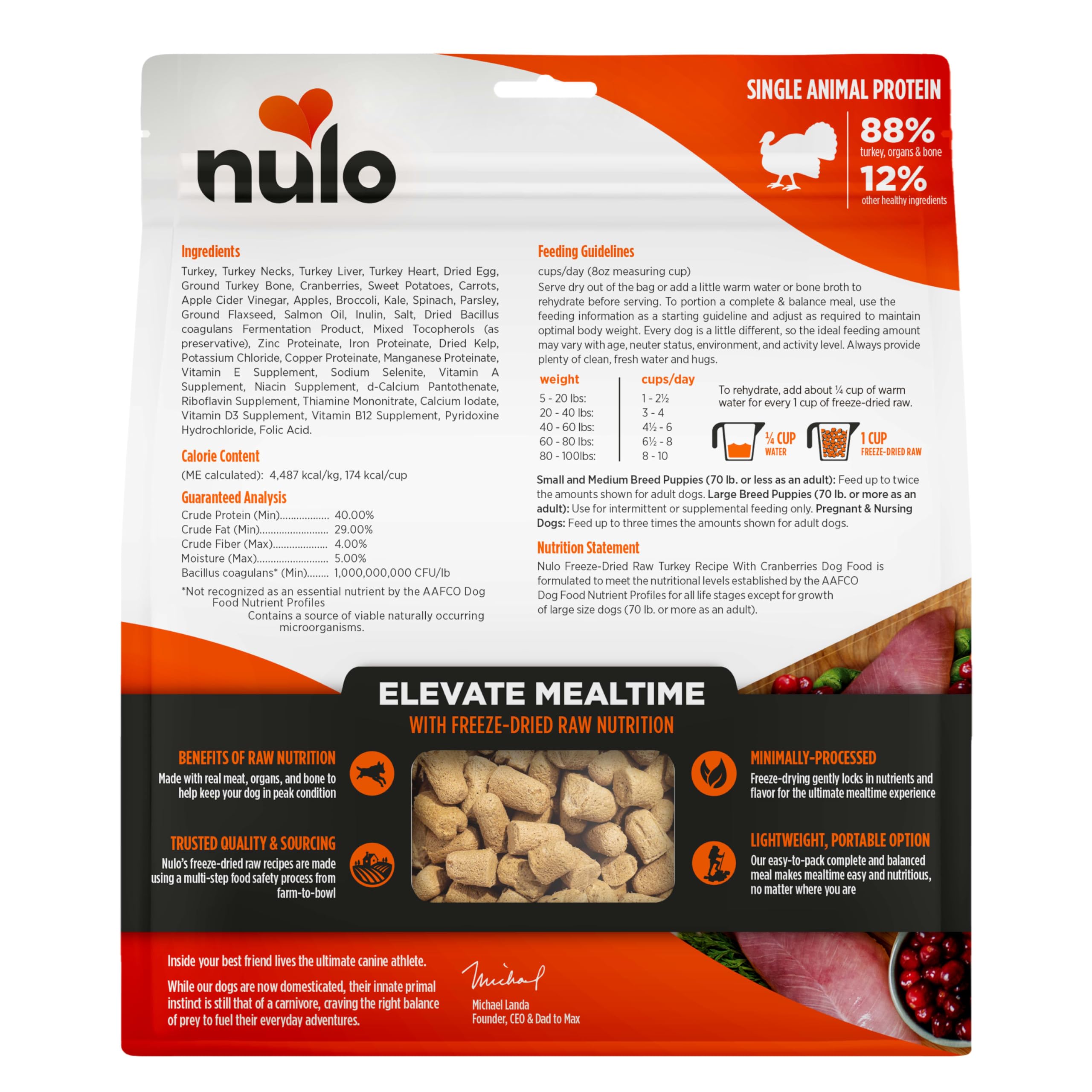 Morceaux lyophilisés Nulo dinde et canneberges, option gourmande et satisfaisante.