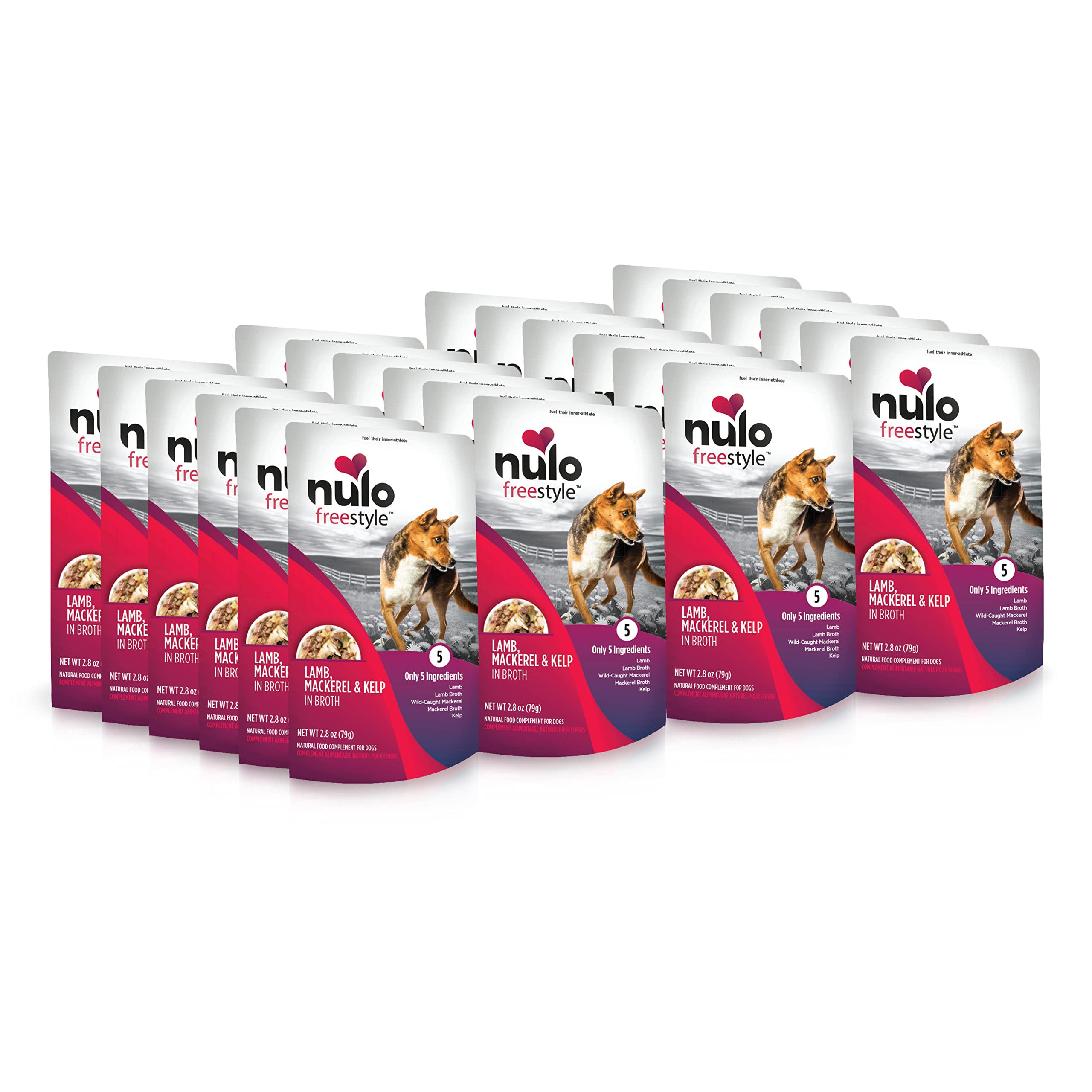 Nulo Freestyle agneau-maquereau en bouillon dans bol pour chien.