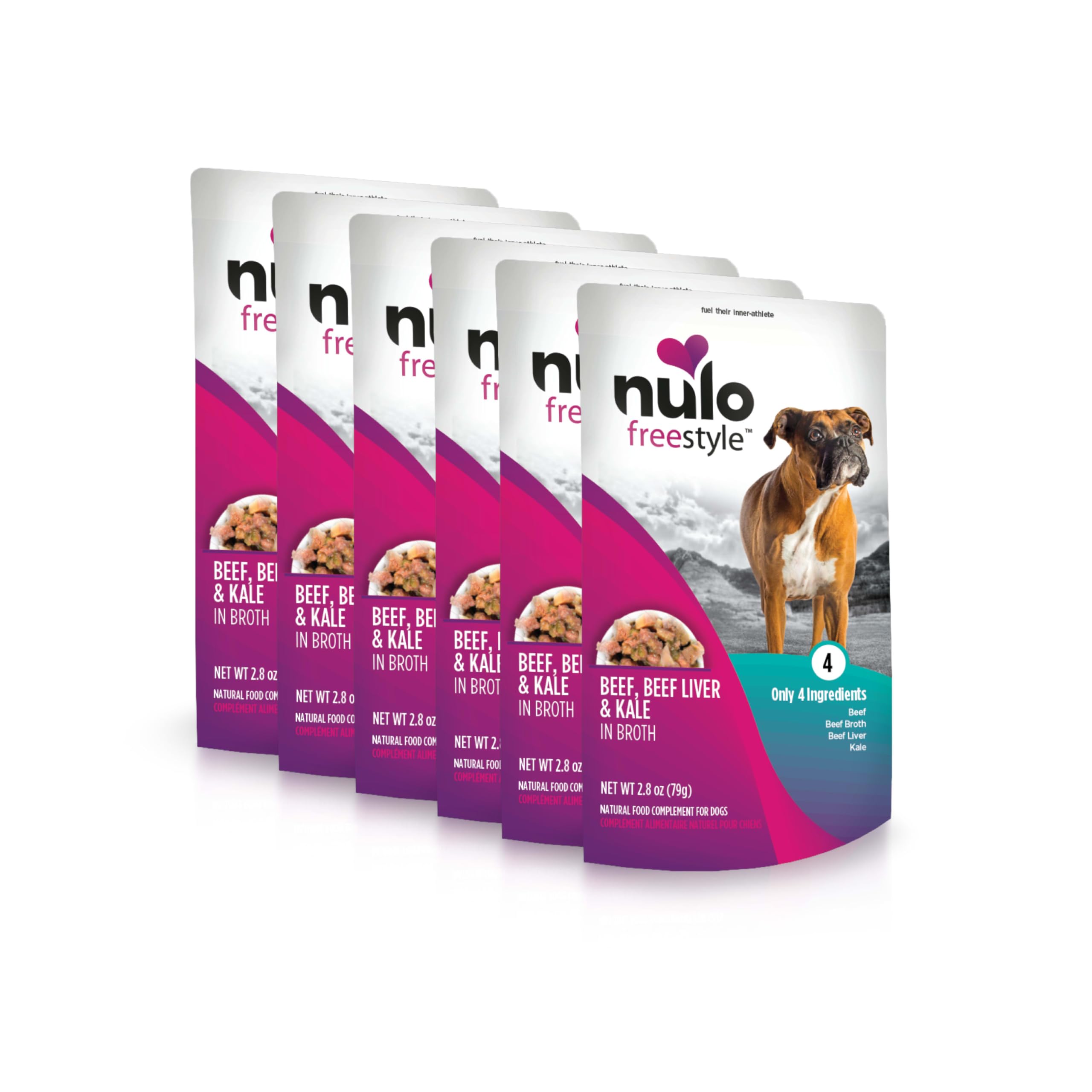 Nulo Freestyle boeuf foie kale dans bouillon, texture appétissante pour chien.