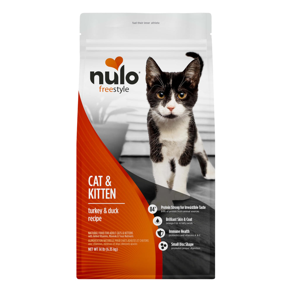 Nulo FreeStyle pour chat et chaton avec dinde et canard, premier ingrédient protéiné pour muscles maigres.