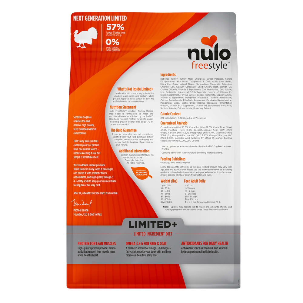 Nulo Freestyle Limited+ Dinde est fabriqué aux États‑Unis sans additifs artificiels.