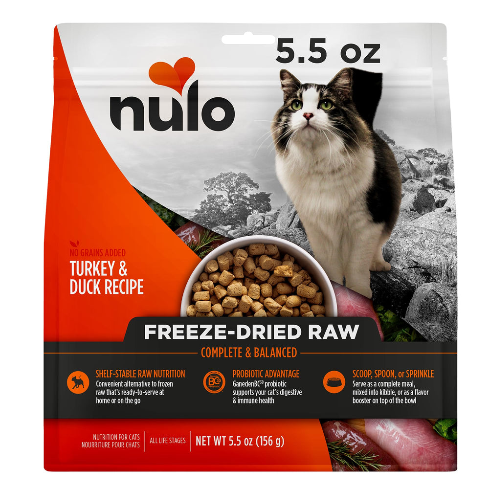 Nulo Freestyle lyophilisée dinde et canard, portion protéinée pour chats actifs.