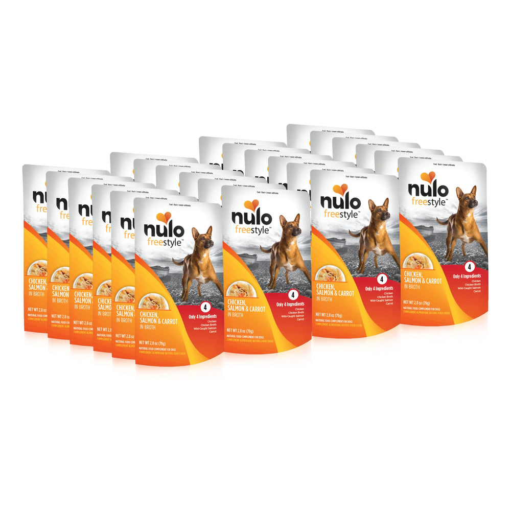 Nulo Freestyle poulet-saumon-carotte bouillon, protéine naturelle pour chiens.