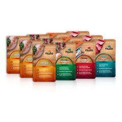 Nulo Freestyle bouillon chat poulet, sachet, rehausse les croquettes et favorise l'hydratation.