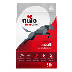 Nulo Frontrunner croquettes boeuf et orge, saveur gourmande pour chiens actifs.