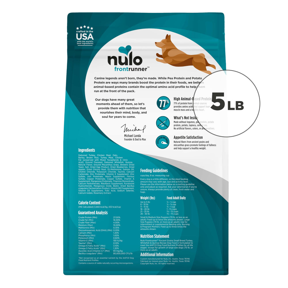 Nulo Frontrunner sans légumineuses ni soja, ingrédients propres.