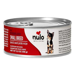 Nulo ingrédients agneau-patate-douce pour petit chien, profil nutritionnel adapté.