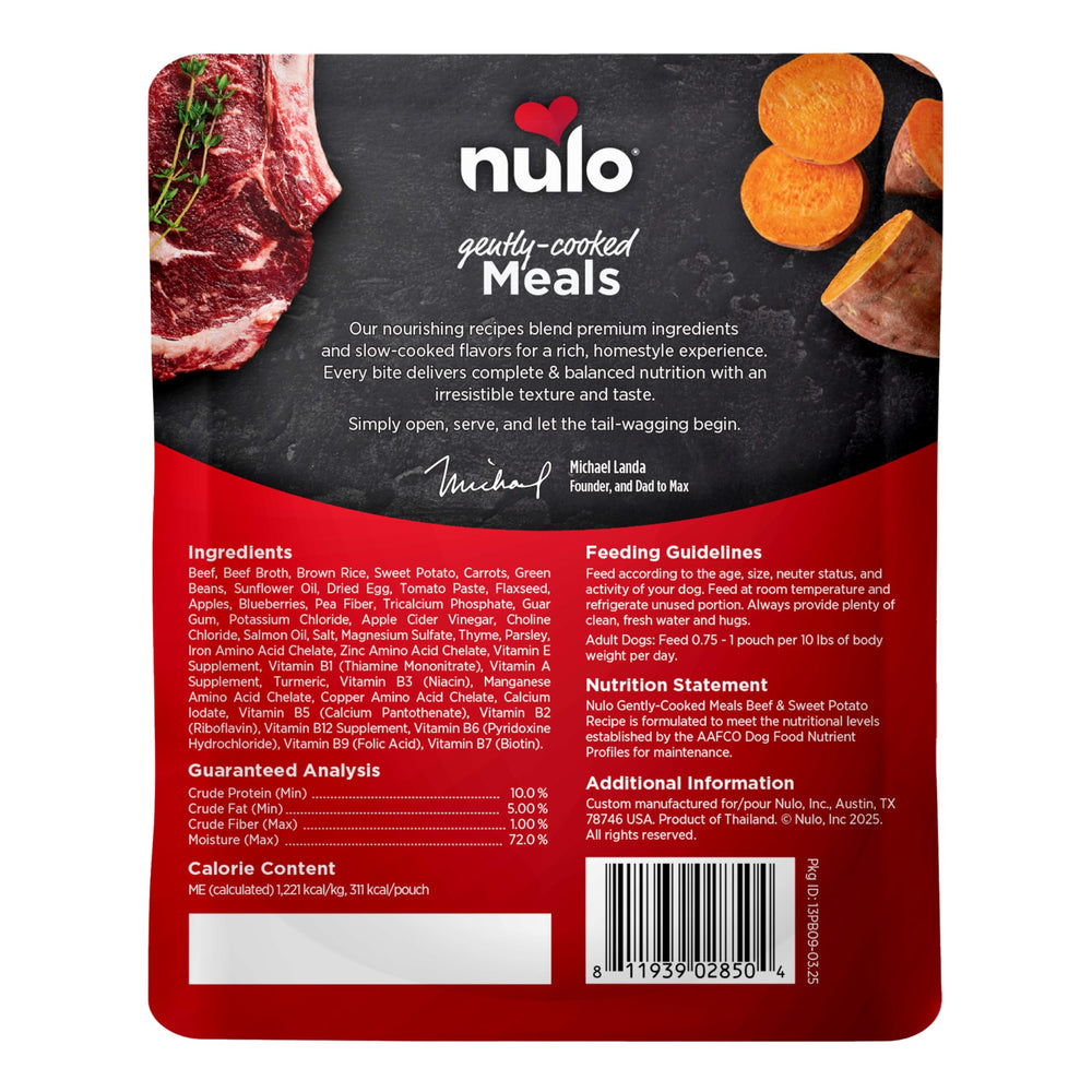 Nutrition complète Nulo pour chien adulte, facile à servir.