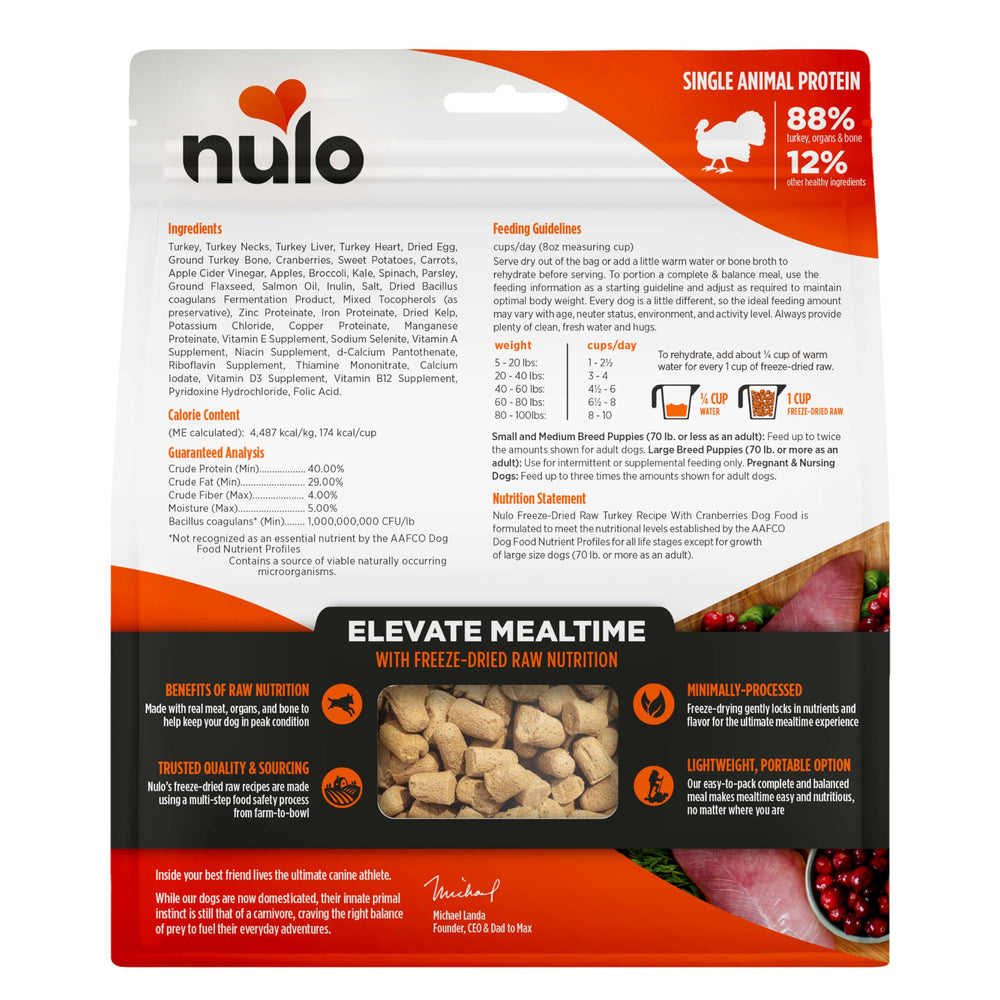 Nutrition crue lyophilisée Nulo, pratique et durable sur étagère.