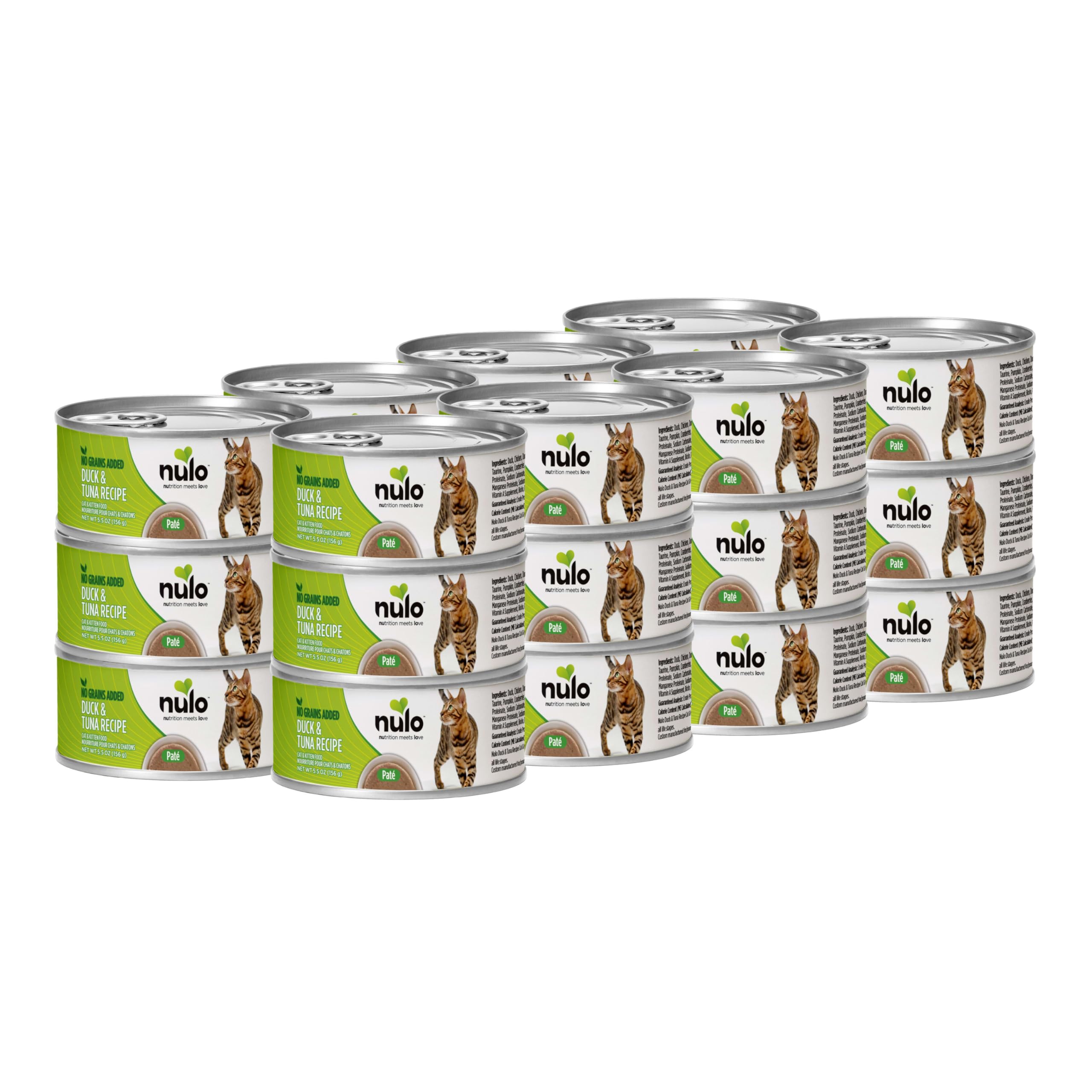 Nulo Pâté Chat Canard-Thon en boîte, texture riche et appétente pour le repas.