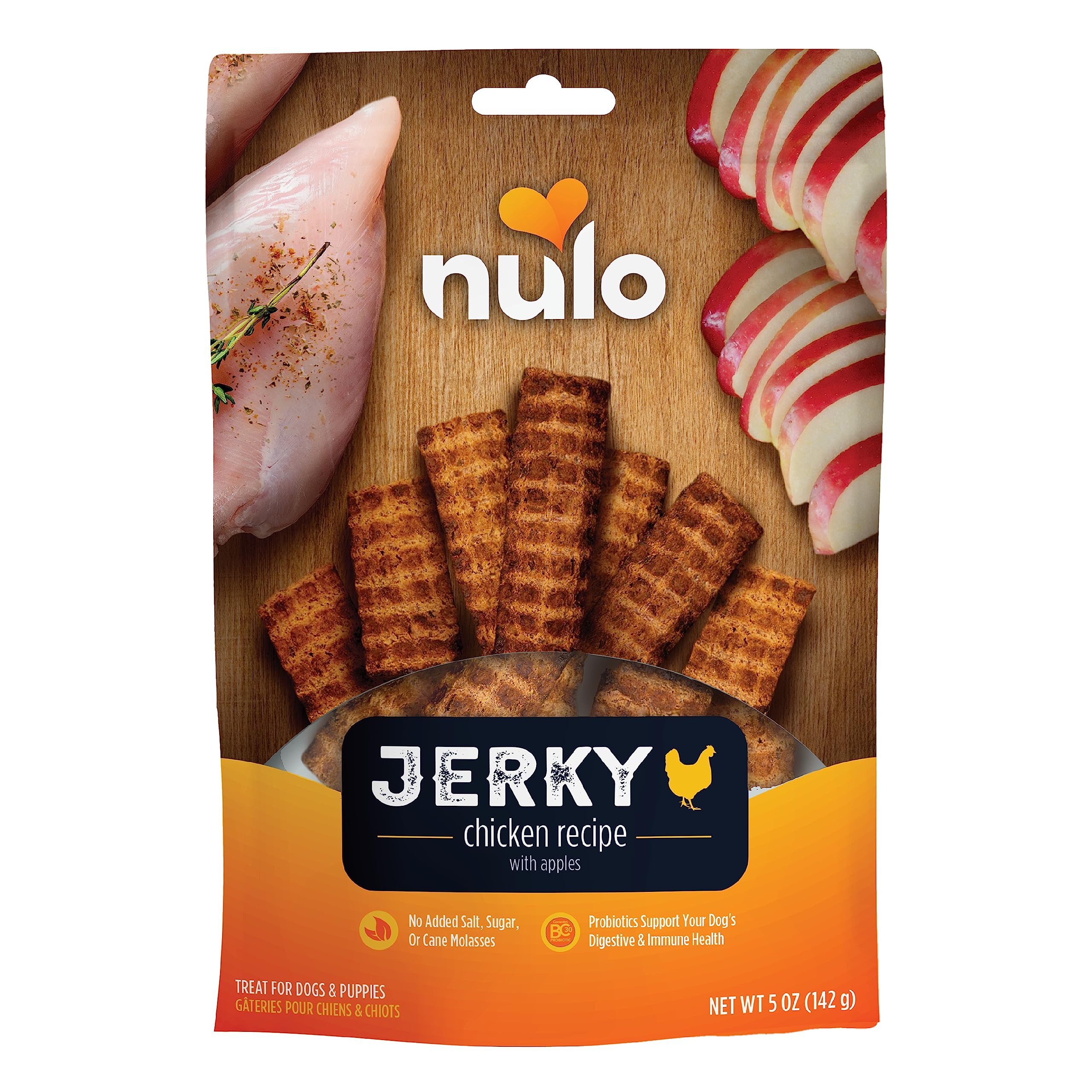Nulo Premium Lanières poulet-pommes, récompense idéale pour l'entraînement.