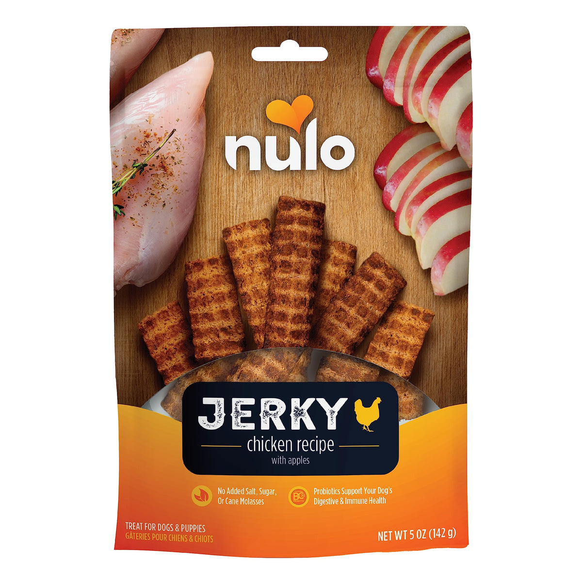 Nulo Premium Lanières poulet-pommes, récompense idéale pour l'entraînement.