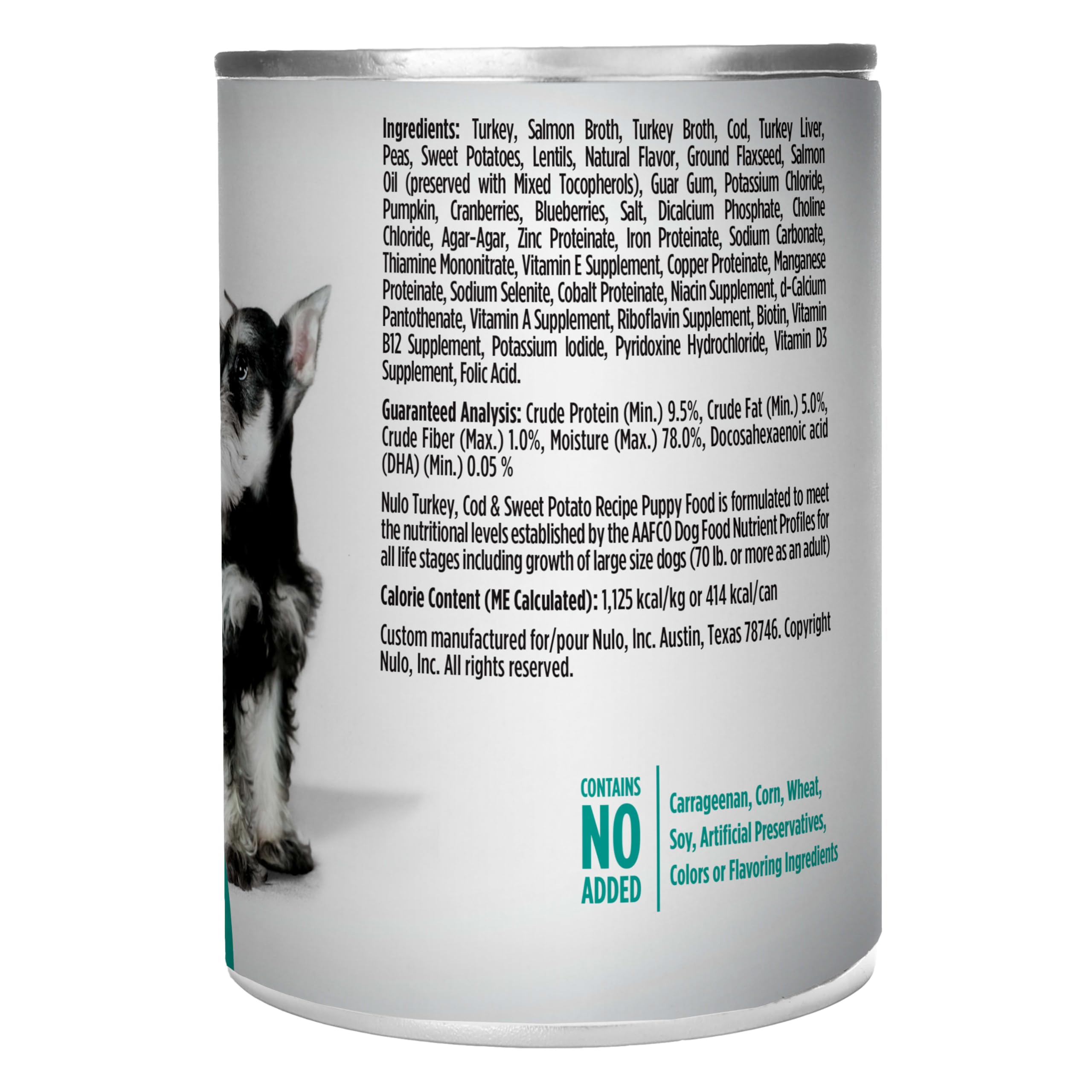 Gamme Nulo chiot dinde morue patate douce – préparation simple et rapide.