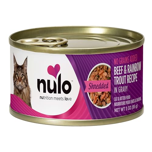 Nulo sans-grains, protéines animales, idéal pour chats sensibles.
