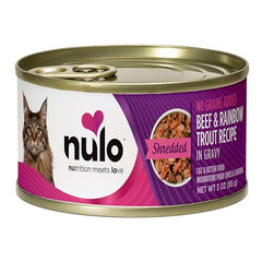 Nulo sans-grains, protéines animales, idéal pour chats sensibles.