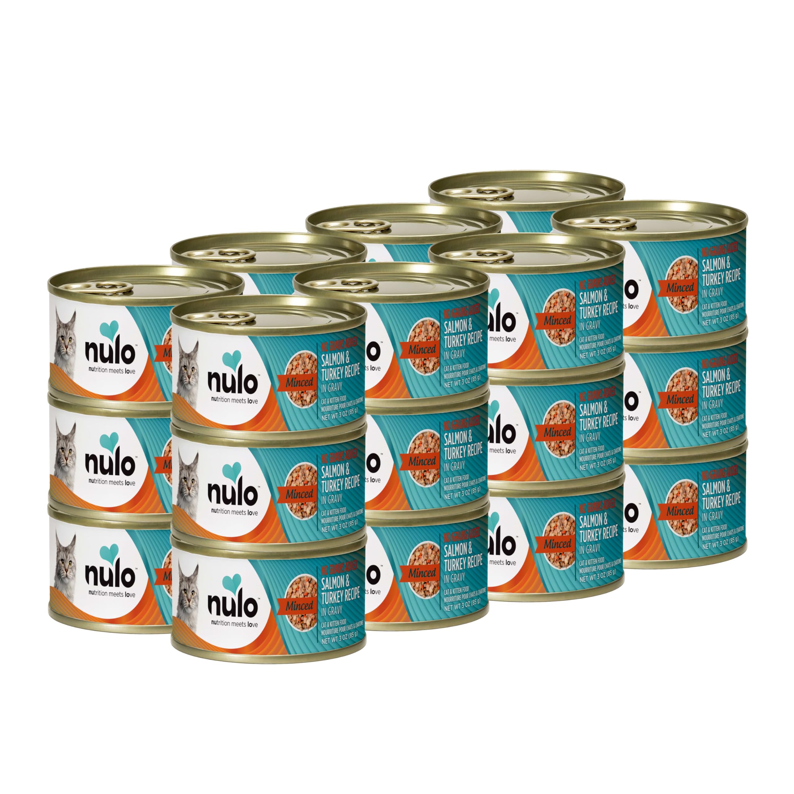 Nulo Saumon et Dinde haché en conserve, protéines de qualité pour l'énergie quotidienne.