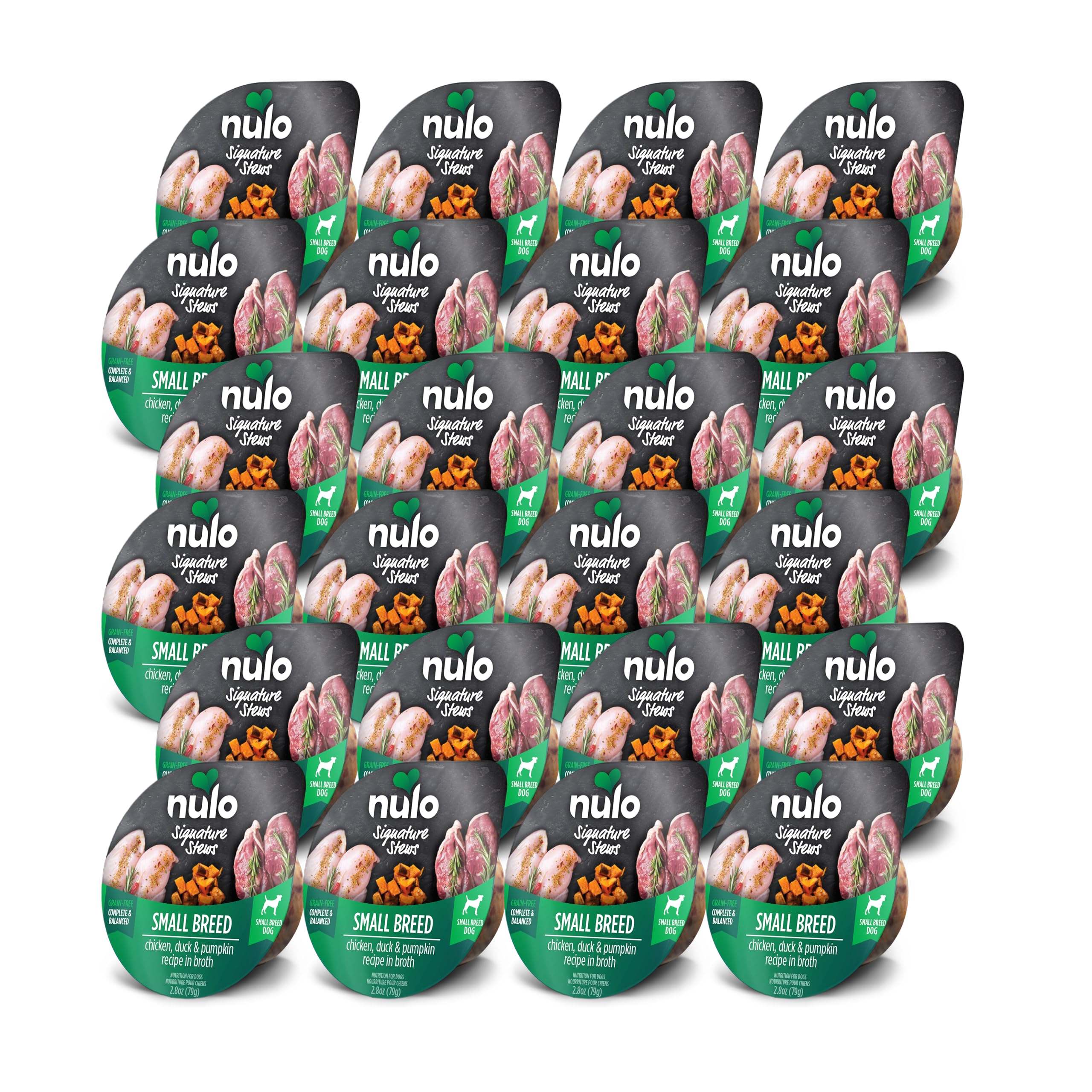 Nulo Signature Stews – poulet, canard et citrouille dans bouillon, repas complet pour petits chiens.