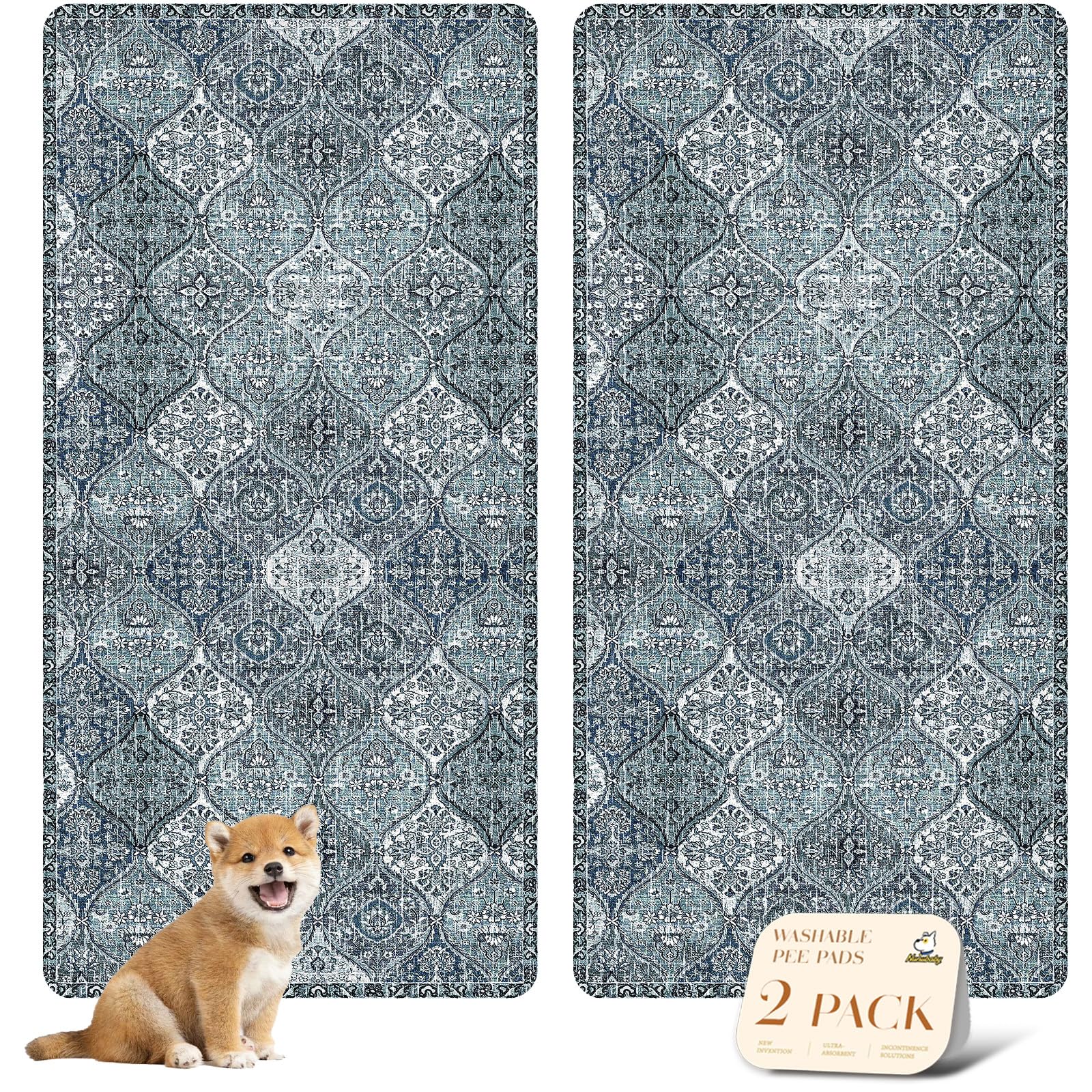 Nunubaby tapis lavable pour chien bleu motif: protection élégante et réutilisable.