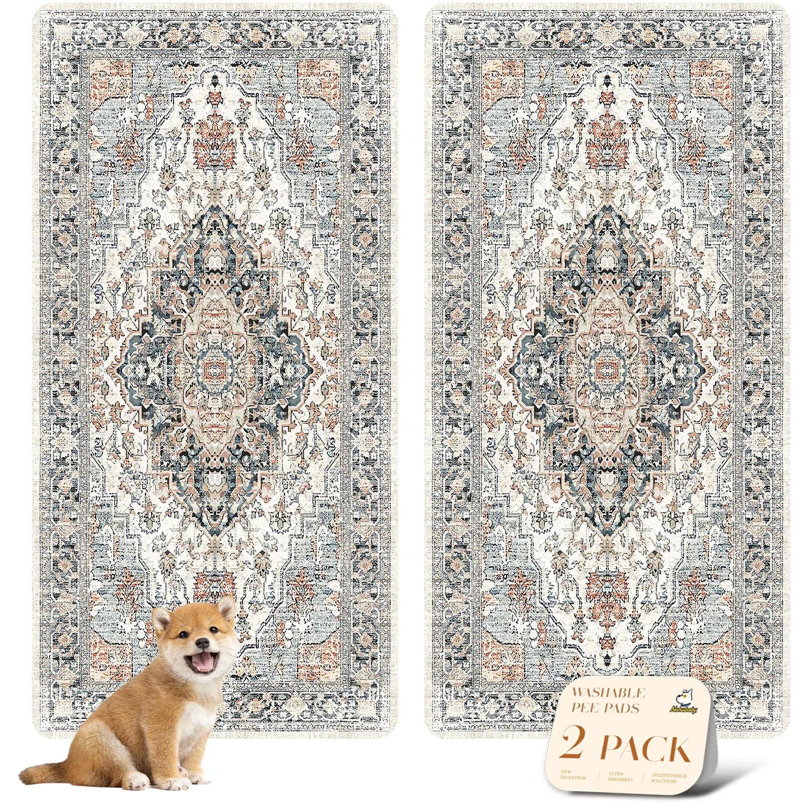 Nunubaby tapis-pipi lavable beige, absorption élevée et base anti-glisse.