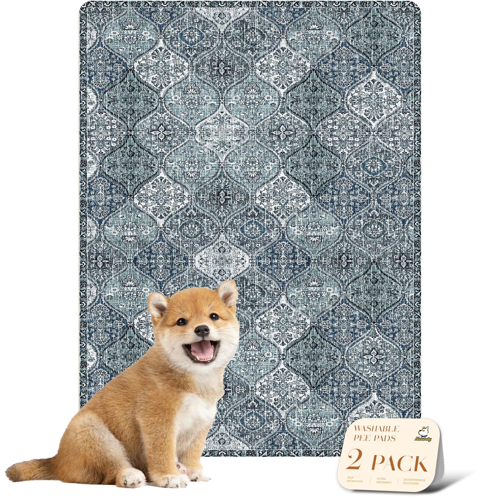 Nunubaby tapis-pipi lavable bleu, protection élégante des sols et style moderne.