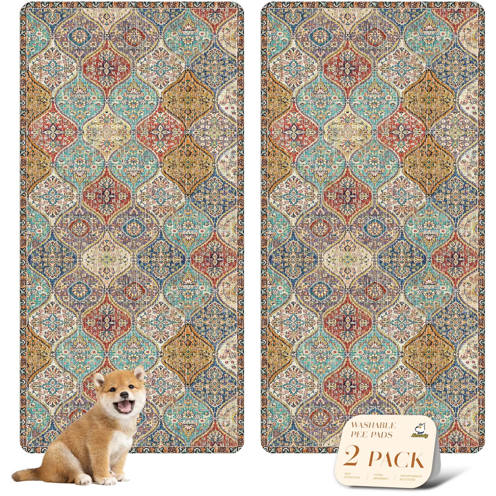 Nunubaby tapis-pipi-lavable creme multi 36x72, protection élégante et durable pour chien.