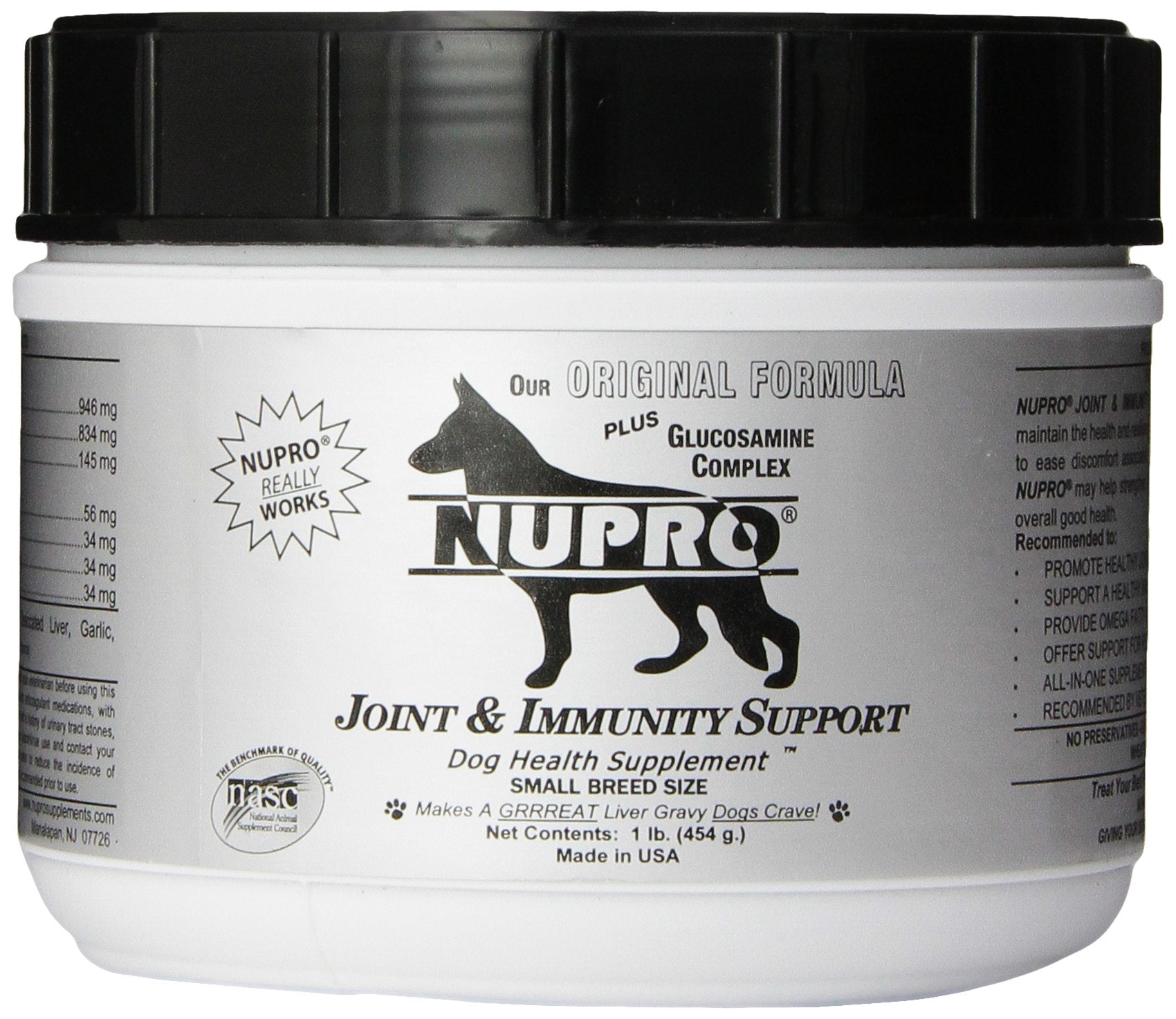 Nupro – bouteille du supplément, soutien potentiel des articulations pour chiens actifs.