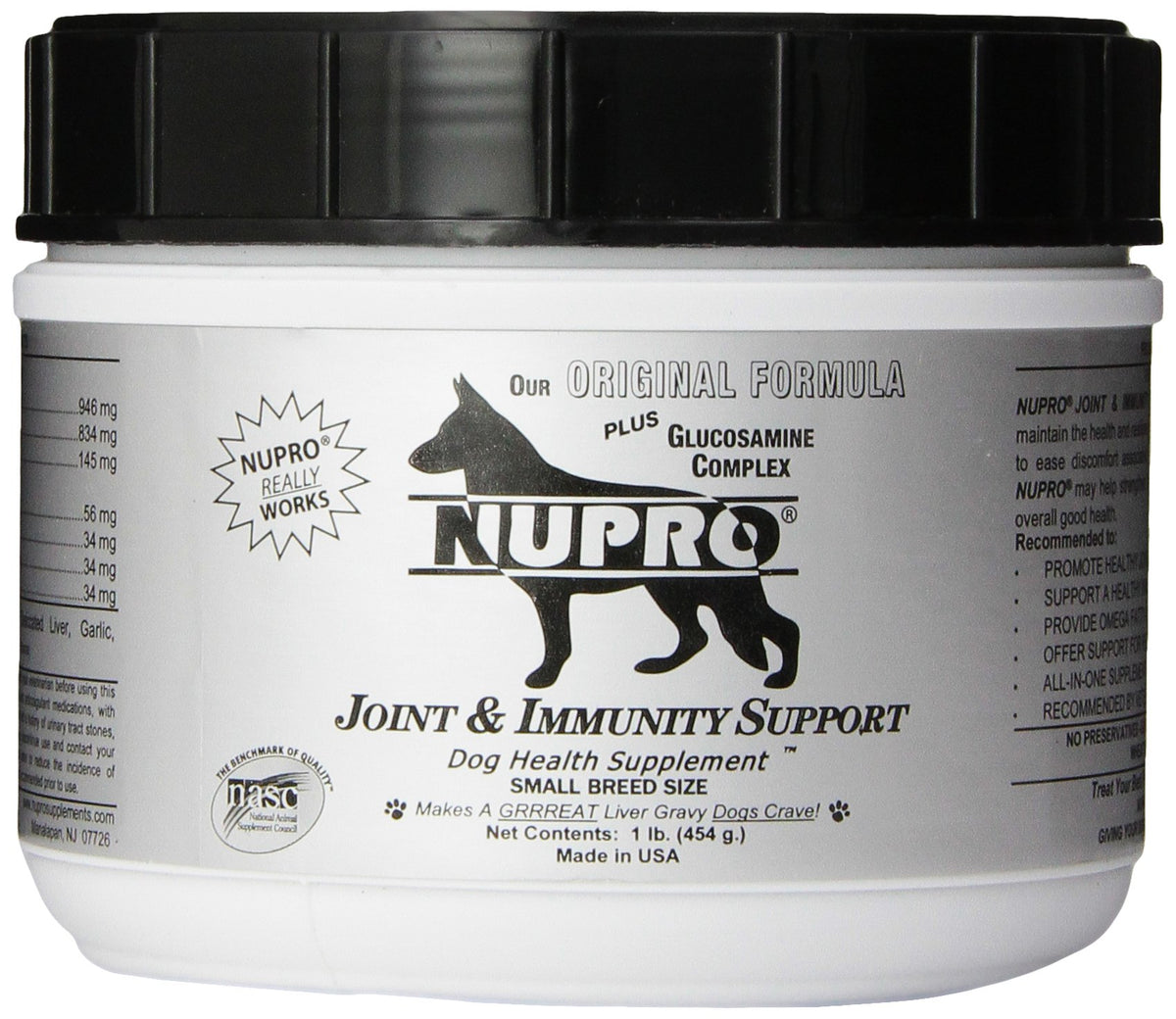 Nupro – bouteille du supplément, soutien potentiel des articulations pour chiens actifs.