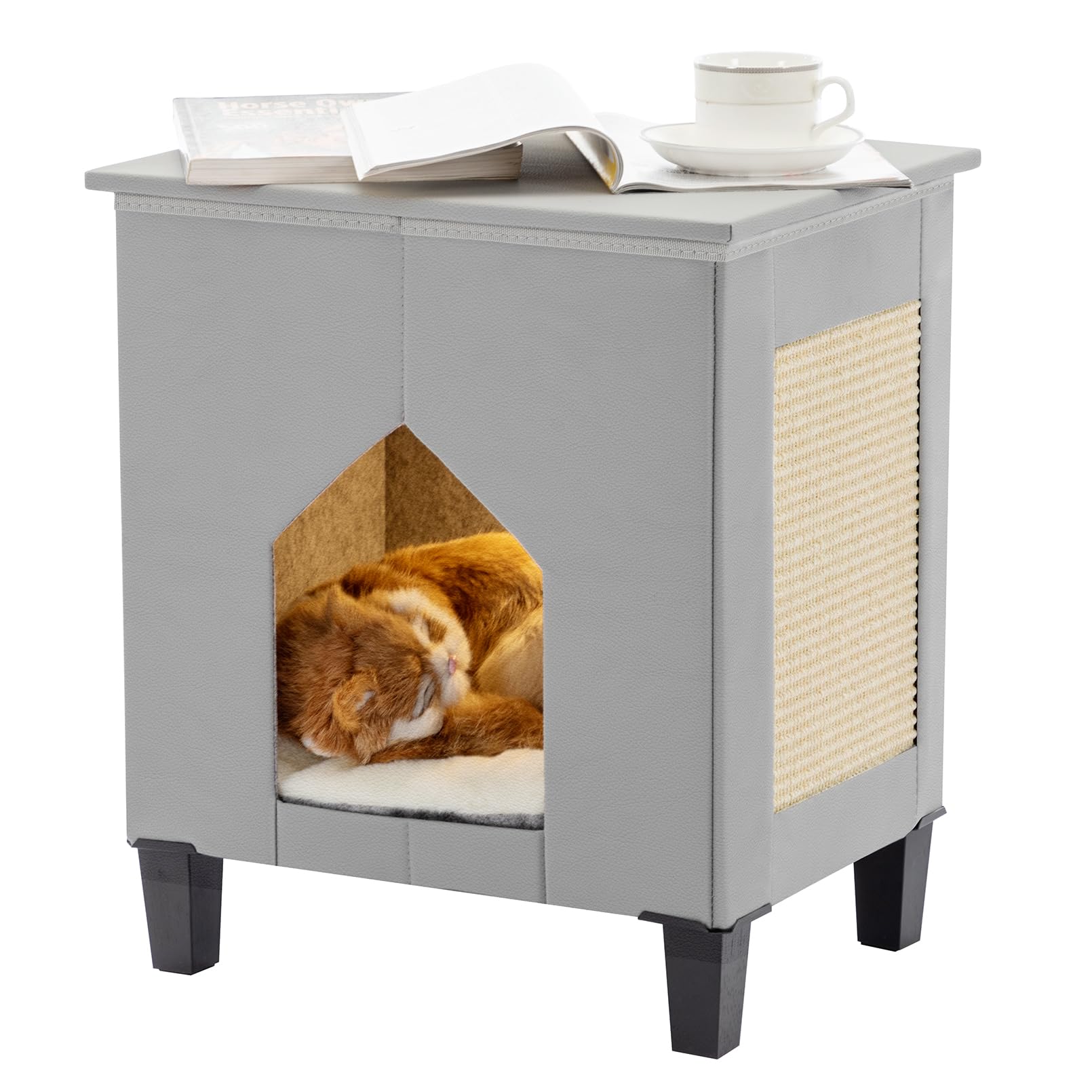 NUROMY maison-chat interieur gris, design elegant pour salon et chambre.