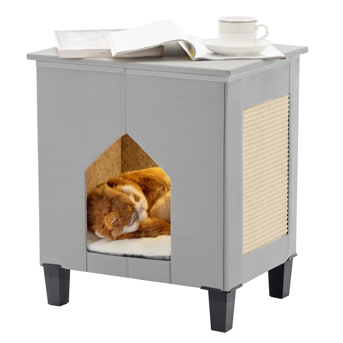 NUROMY maison-chat interieur gris, design elegant pour salon et chambre.