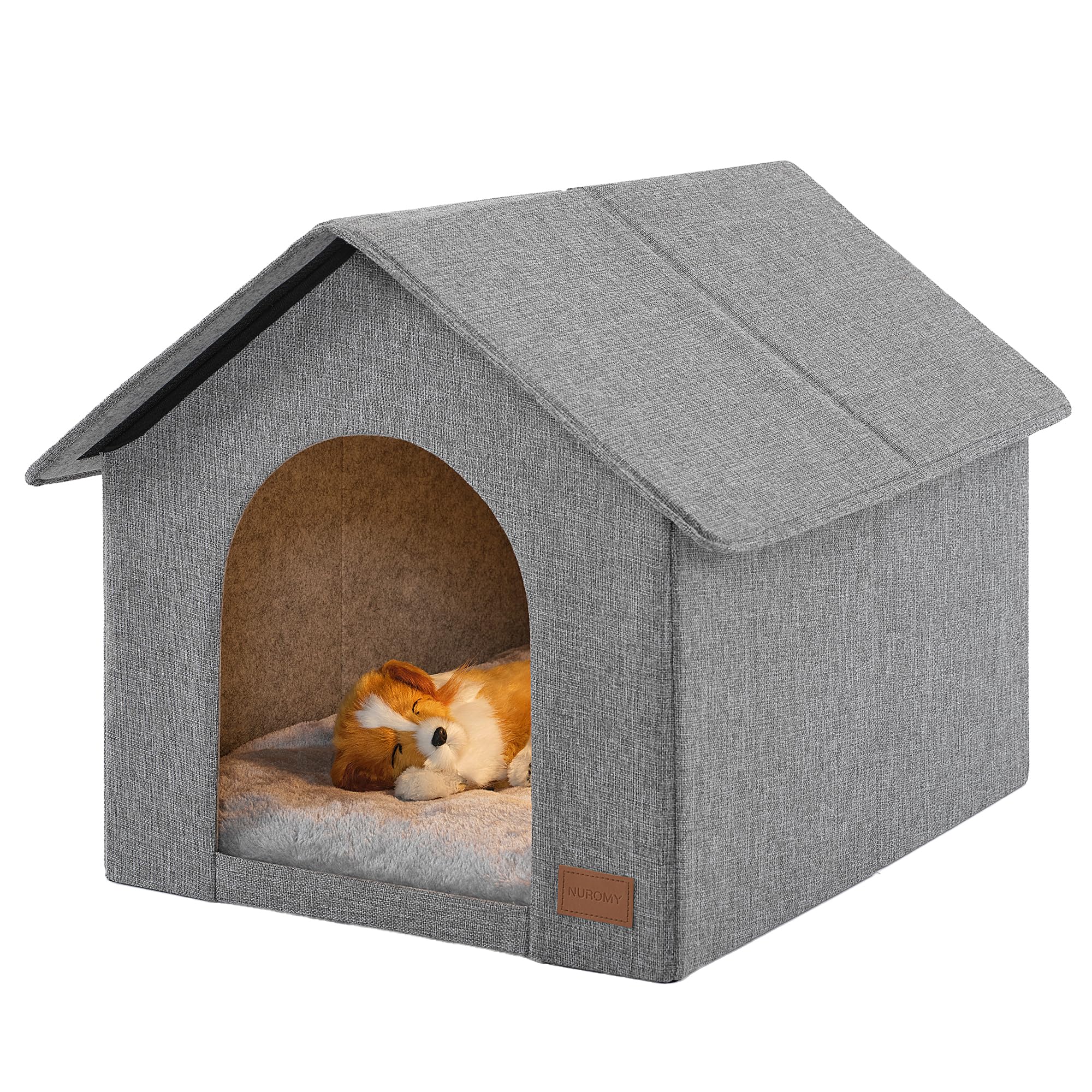 NUROMY Maison chien intérieur avec coussin peluche lavable, repos privé et propre.
