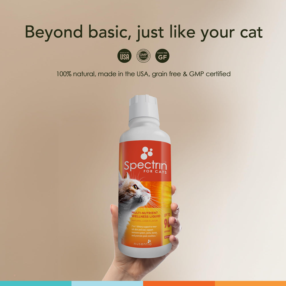 NUSENTIA Spectrin pour chats : fabriqué aux États‑Unis et testé en laboratoire.
