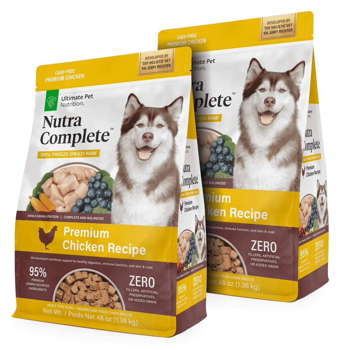 Nutra Complete d'ULTIMATE PET NUTRITION – ensemble duo, emballage pratique et économique pour chien.
