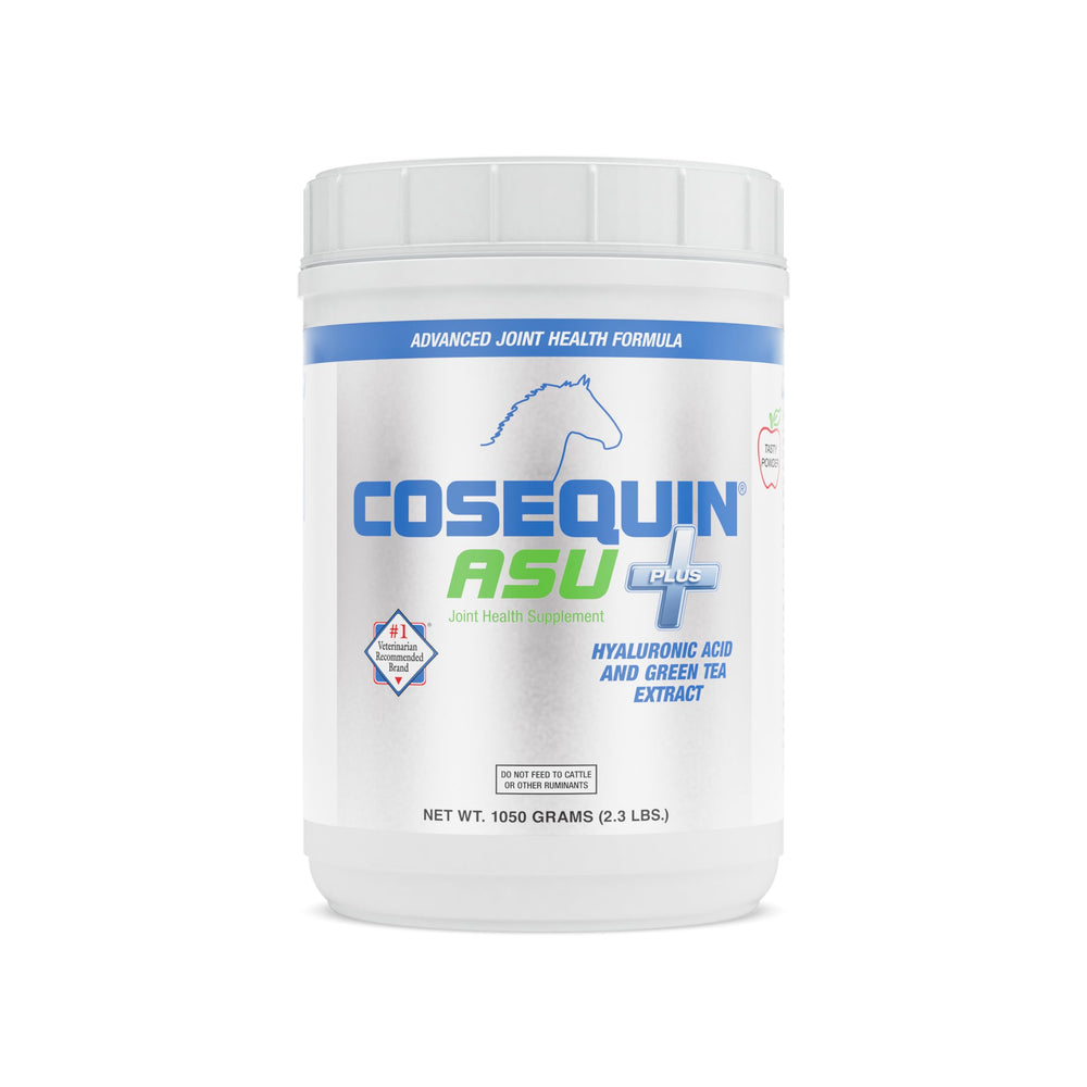 Nutramax Cosequin ASU poudre dans une bouteille: soutien des articulations du cheval pendant l'entraînement.