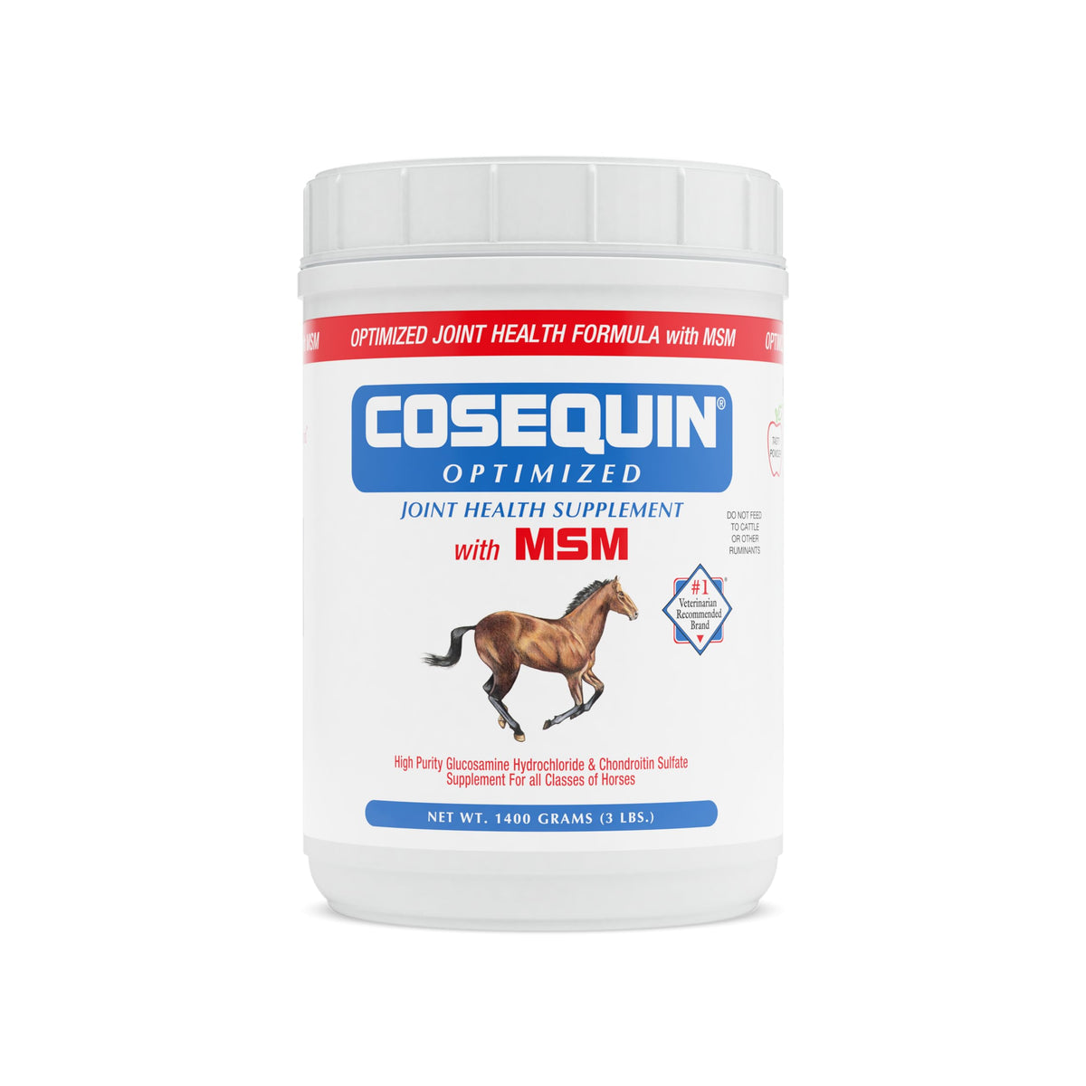 Nutramax Cosequin Optimise MSM poudre : emballage pratique pour administration équine.