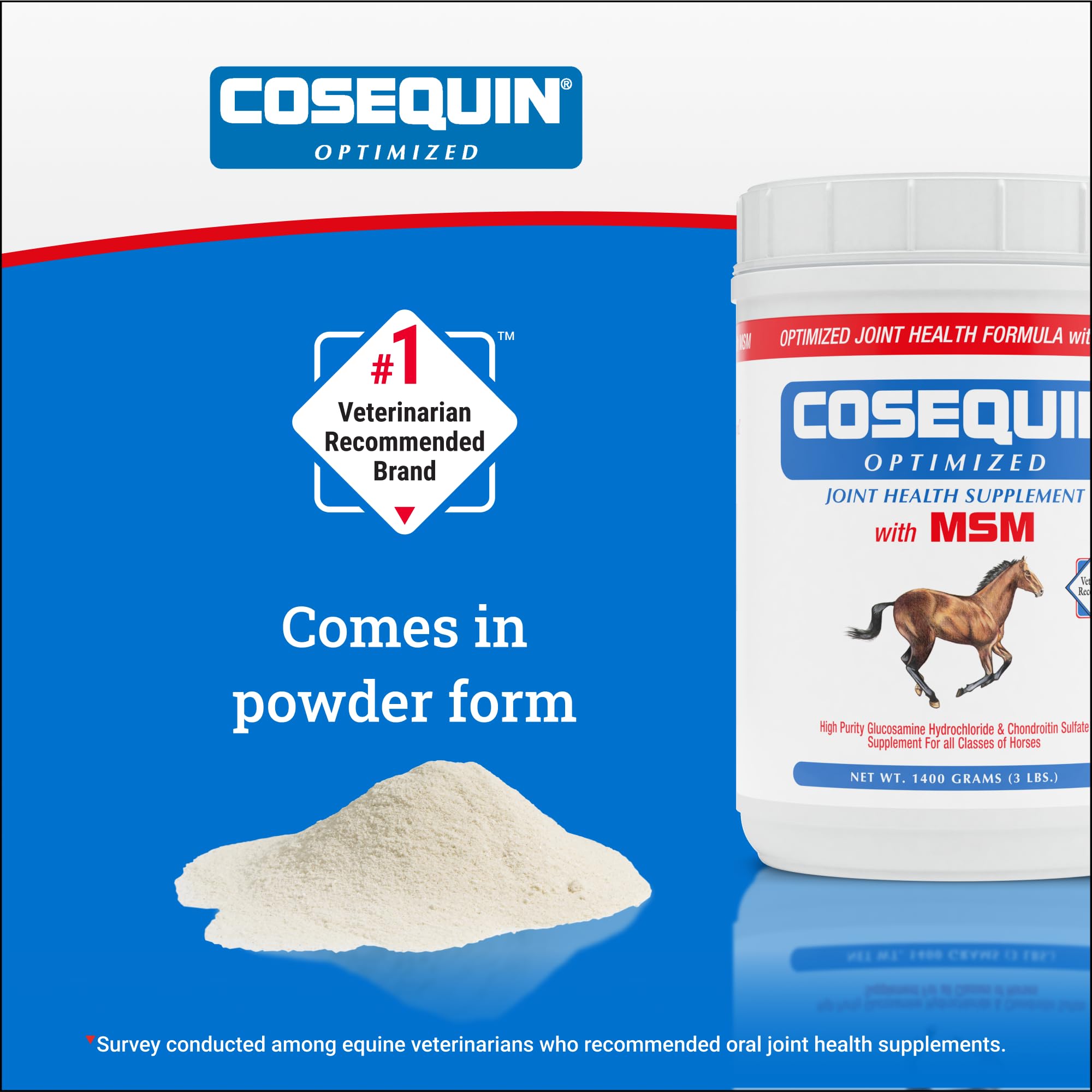 Nutramax Cosequin Optimise MSM poudre 1400 g pour longue utilisation.