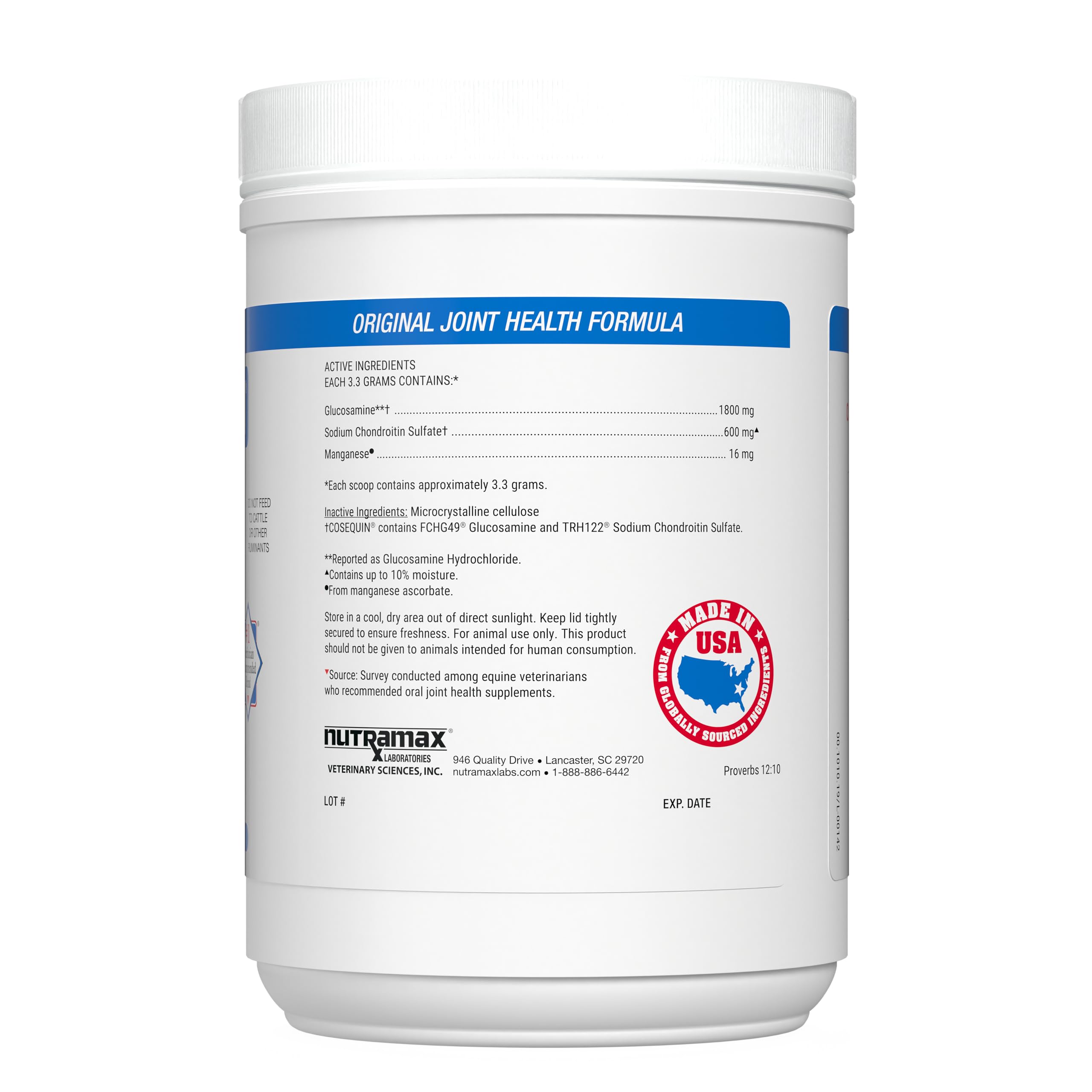 Nutramax Cosequin Original – Étiquette affichant glucosamine et chondroïtine pour cheval