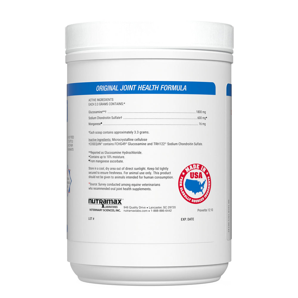 Nutramax Cosequin Original – Étiquette affichant glucosamine et chondroïtine pour cheval