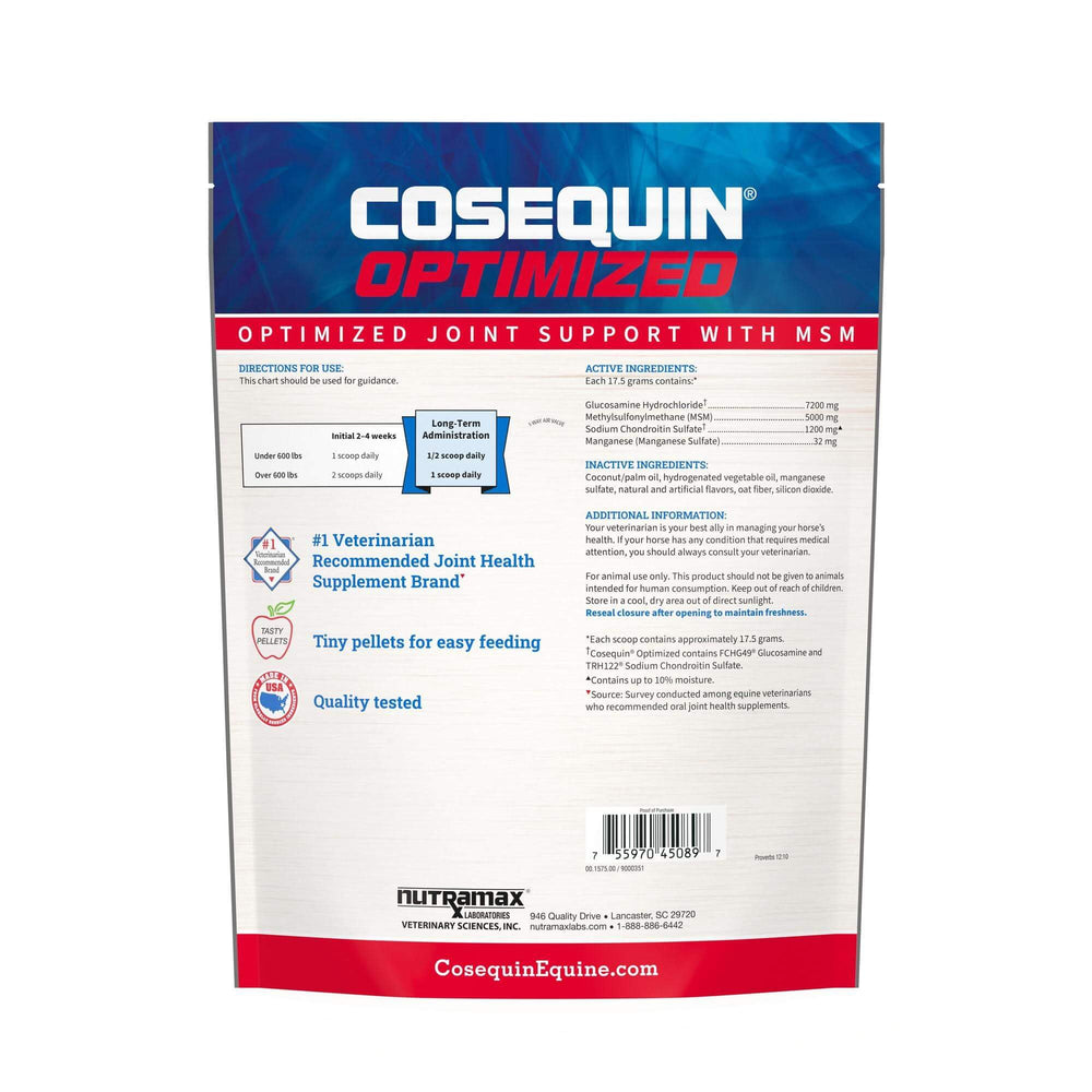 Nutramax Cosequin Pellets MSM optimisés – formulation avancée pour articulations équines.