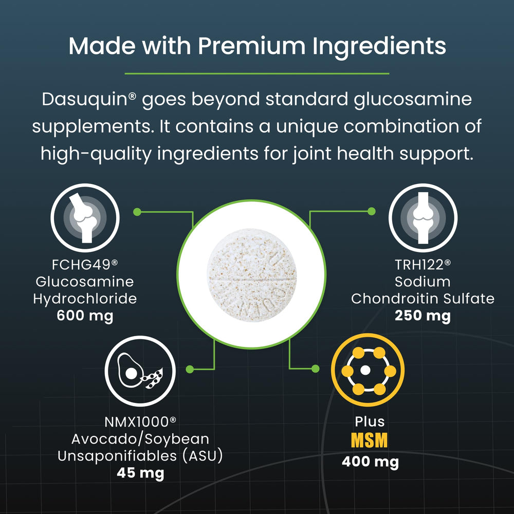 Boîte Nutramax Dasuquin ouverte montrant les comprimés