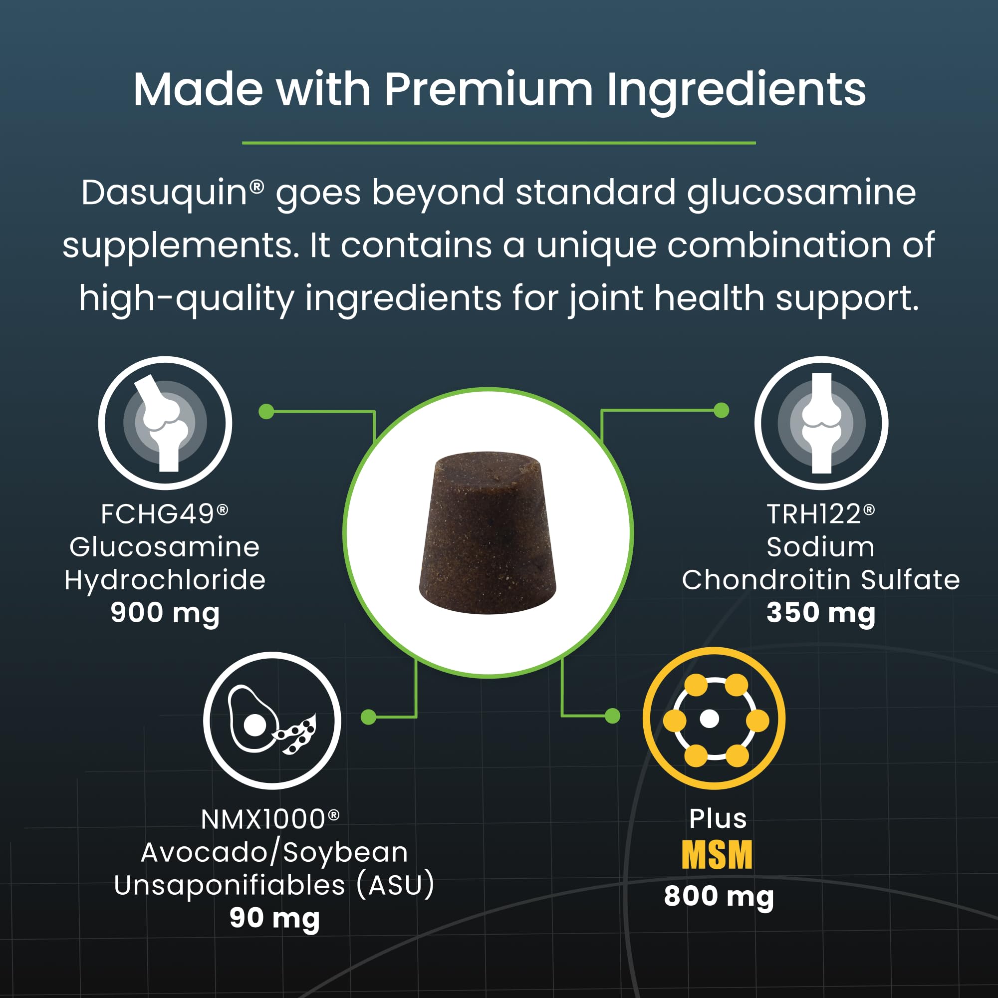 Nutramax Dasuquin gomme goût agréable, administration simple.